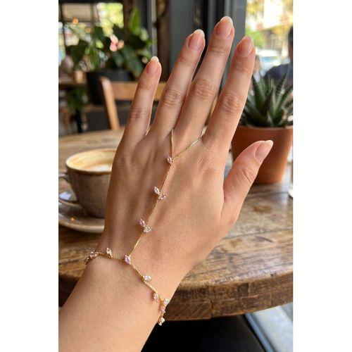 Gold Renk Pirinç Zirkon Taşlı Yaprak Model Şahmeran