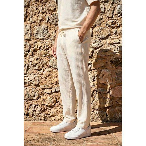 Calvert Tensel Pamuk Kumaş Çizgili Relaxed Fit Erkek Pantolon - Ekru