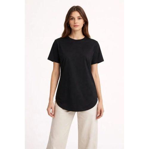 Basic T-Shirt Kısa Kol Bisiklet Yaka Oval Kesim Tişört - Siyah