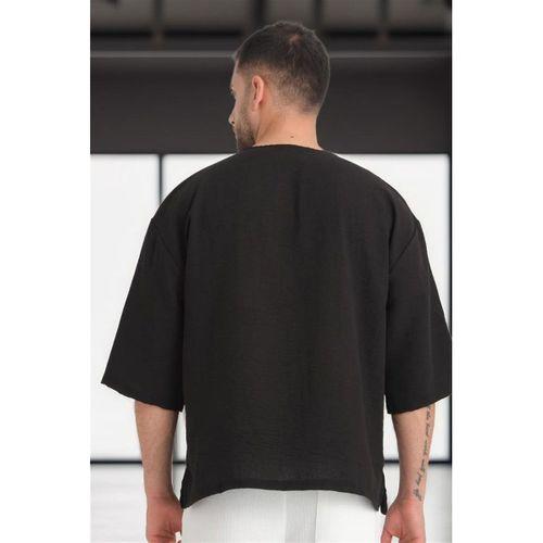 Bisiklet Yaka Fakir Kol Oversize Kısa Kol T-shirt - Siyah