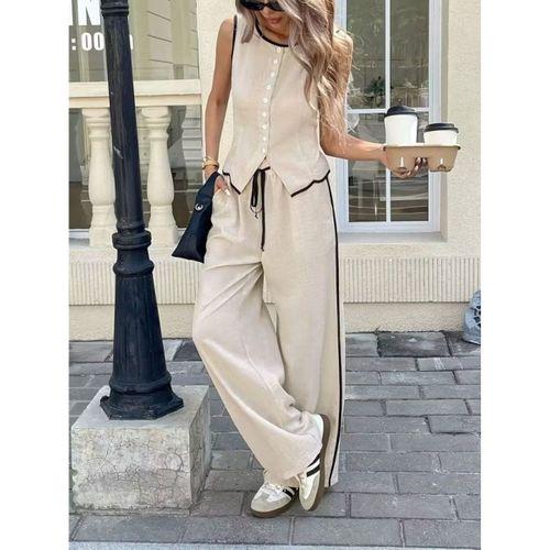 Kadın Kolsuz önü Düğmeli Yelek Ve Pantolon Ikili Takım