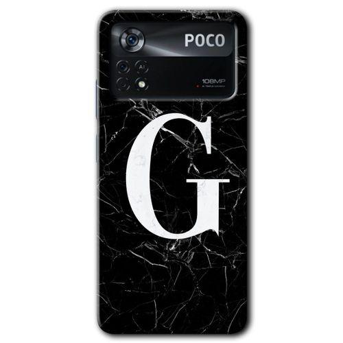 Poco x4 Pro Kılıf HD Desen Baskılı Arka Kapak + Temperli Cam - Siyah Mermer Desenli G Harfi