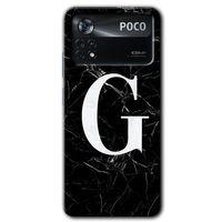 Poco x4 Pro Kılıf HD Desen Baskılı Arka Kapak + Temperli Cam - Siyah Mermer Desenli G Harfi