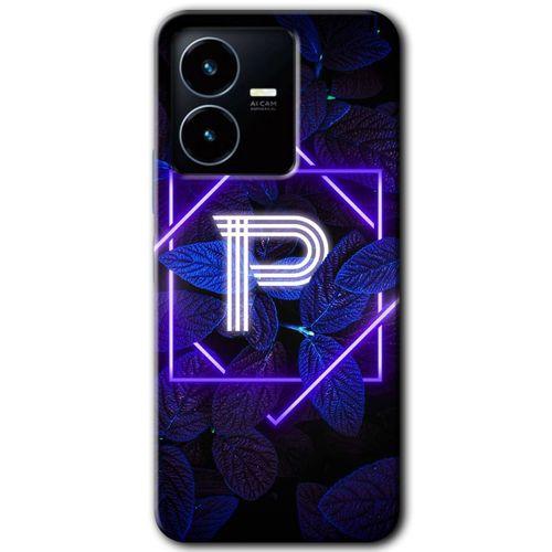 Vivo Y22s Kılıf HD Desen Baskılı Arka Kapak - Dark Neon Yaprak P Harfi