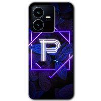 Vivo Y22s Kılıf HD Desen Baskılı Arka Kapak - Dark Neon Yaprak P Harfi