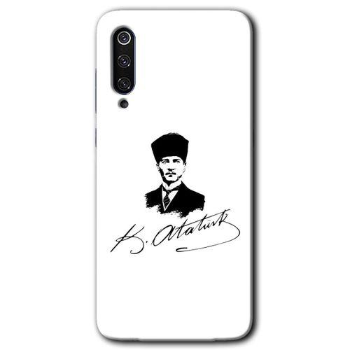 Xiaomi Mi 9 HD Baskılı Kılıf + 9D Tam Ekran Koruyucu - Kemal Atatürk İmza