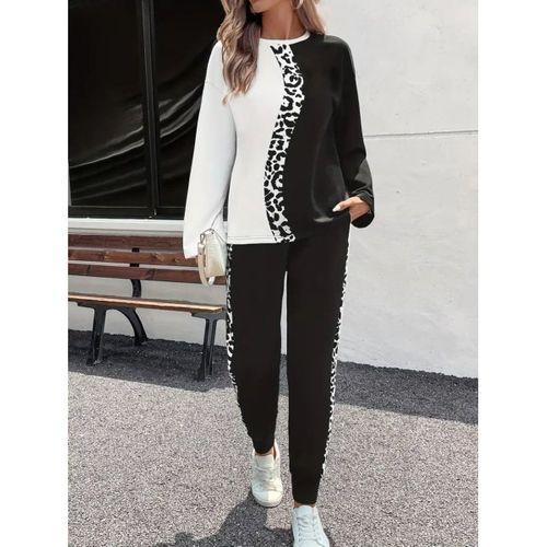 Kadın Uzun Kollu Bisiklet Yaka çift Renkli Viskon Iki Iplik Bluz Ve Pantolon Ikili Takım