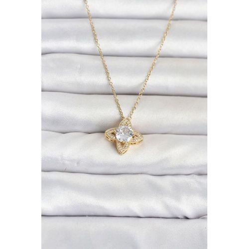 316L Çelik Zincir Gold Renk Yonca Model Kadın Kolye
