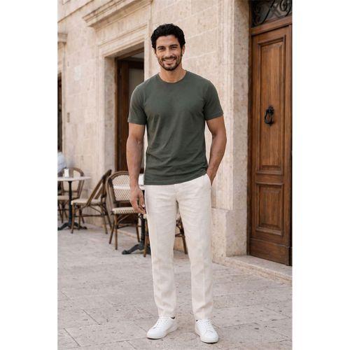 Linklater Regular Fit Basic Likralı Pamuk Erkek T-Shirt - Haki