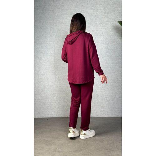 Kadın Uzun Kollu Kapşonlu Bağcıklı Viskon Iki Iplik Bluz Ve Pantolon Ikili Takım