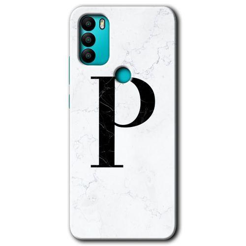 General Mobile GM 21 Plus HD Baskılı Kılıf + 9D Tam Ekran Koruyucu - Beyaz Mermer Desenli P Harfi