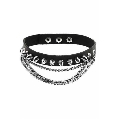 Çivi Detaylı Deri Choker, Çivili Ve Zincirli Tasma - Brf975