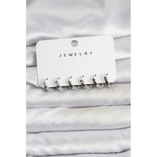 Gümüş Renk Pirinç Minimal Petek Detaylı Kadın Küpe Seti