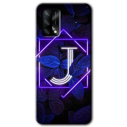 Oppo A74 Kılıf HD Desen Baskılı Arka Kapak + Temperli Cam - Dark Neon Yaprak J Harfi