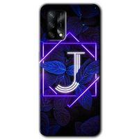 Oppo A74 Kılıf HD Desen Baskılı Arka Kapak + Temperli Cam - Dark Neon Yaprak J Harfi