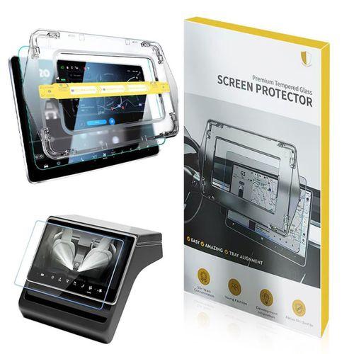 Tesla Yeni Model Y 2in1 Araç Multimedya Ekran Koruyucu Uygulama Aparatlı Zore Premium Temperli Cam Ekran Koruyucu