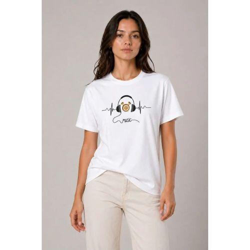 Müzik Temalı Baskılı Tişört Bisiklet Yaka Kısa Kol T-Shirt - Beyaz