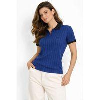 Polo Yaka Çizgili Tişört Kısa Kol Düğmeli Yazlık T-Shirt - Saks Mavisi