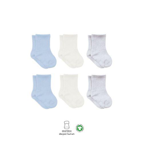 Bistyle Basic Penye Soket Çorap 6'Lı BS10101B Mavi Ekru Gri