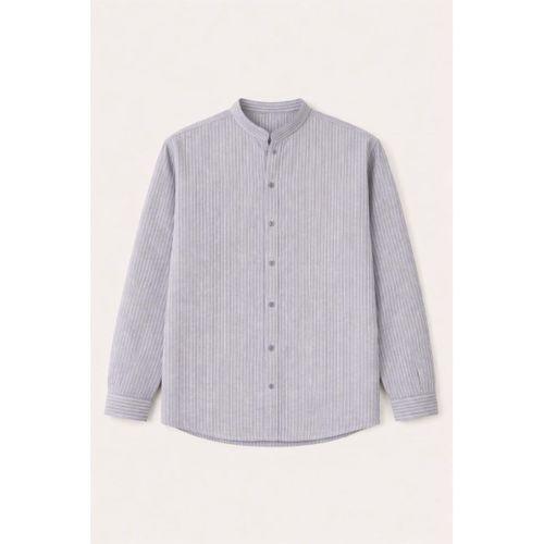 Çizgili Müslin Kumaş Yarım Pat Erkek Gömlek - Siyah