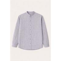 Çizgili Müslin Kumaş Yarım Pat Erkek Gömlek - Siyah