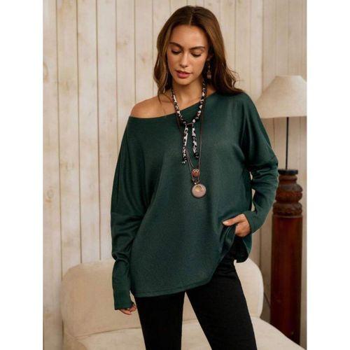 Kadın Tek Omuzdan Açık Yarasa Kollu Waffle Bluz