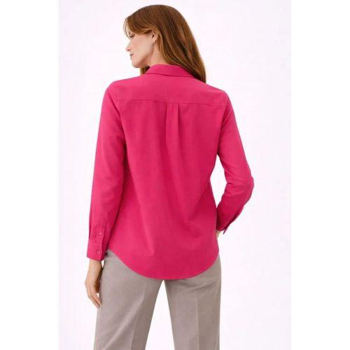 Uzun Kollu Gömlek Düğmeli Klasik Yaka Günlük Ve Ofis Şıklığına Uygun - Fuşya