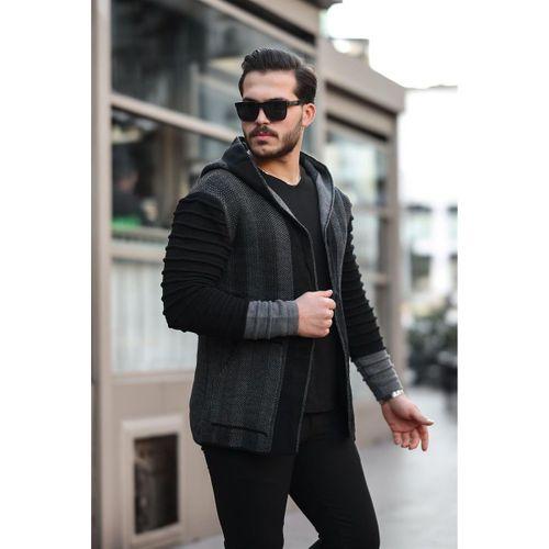 Füme Erkek Kolları Desenli Panço Hırka