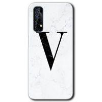 Realme 7 Kılıf HD Desen Baskılı Arka Kapak - Beyaz Mermer Desenli V Harfi + Kırılmaz Cam