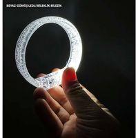 Beyaz-gümüş Led Işıklı Baskı Yapılabilen Pilli Bileklik Bilezik 1,5 Cm Genişlik - Lisinya