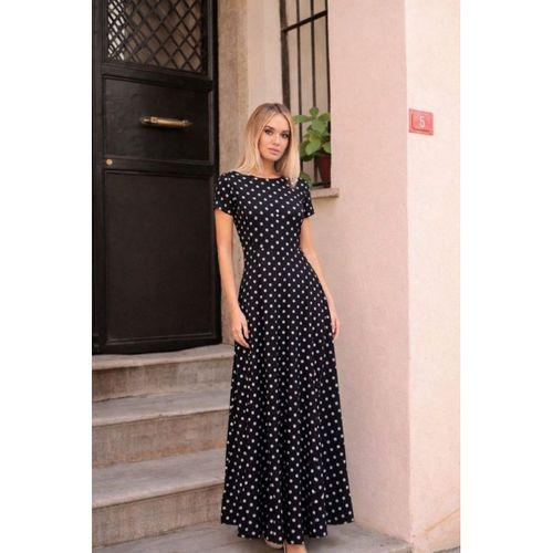 Kadın Kısa Kollu Bisiklet Yaka Puantiyeli Maksi örme Krep Elbise