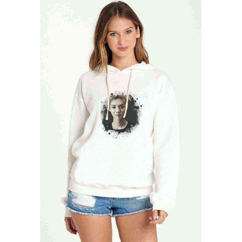 K Pop Han Wolf EXO XOXO Baskılı Beyaz Kadın Kapşonlu Sweatshirt