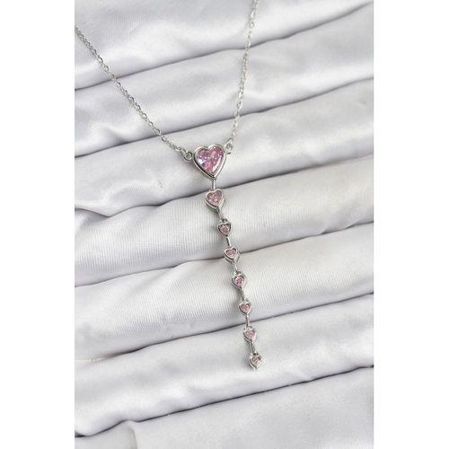 316L Çelik Zincir Gümüş Renk Pembe Kalp Kadın Kolye