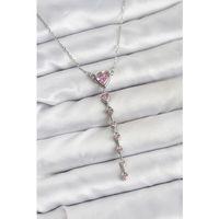 316L Çelik Zincir Gümüş Renk Pembe Kalp Kadın Kolye