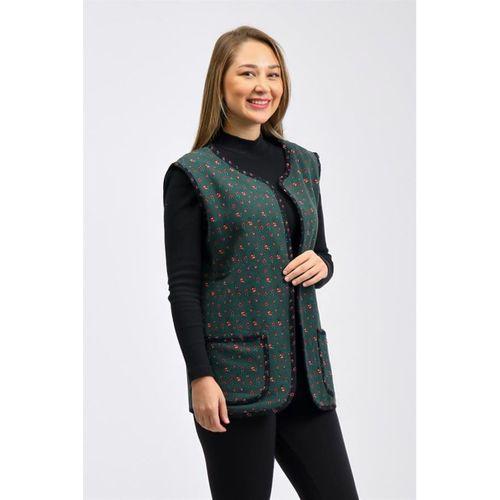 Kolsuz Meryem Çift Taraflı Cepli Pazen Kışlık Yelek Yeşil/Bordo Yşl/Brd