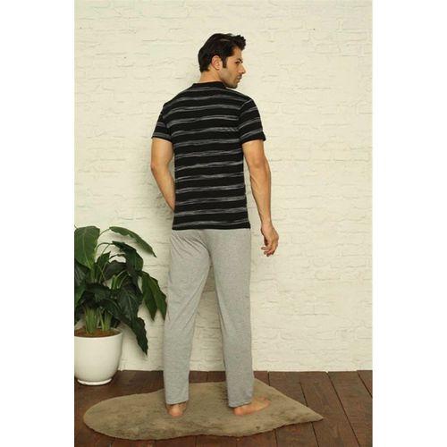 Erkek Siyah V Yaka 3'lü Pijama Takım