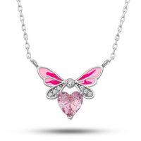 Gümüş Pembe Kalp Peri Kanatlı Kolye