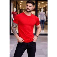 Erkek T-Shirt Bisiklet Yaka Slim Fit Dar Kesim Likralı Tişört Günlük Basic Body - Kırmızı