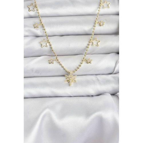 Pirinç Gold Renk Zirkon Taşlı Kutup Yıldızı Model Kadın Kolye