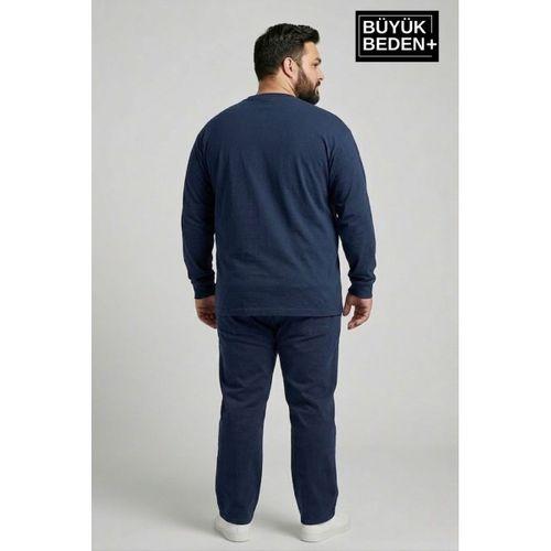 Erkek Büyük Beden 3 lü Set Uzun Kollu 2 İplik Bisiklet Yaka Tişört SPR26BEA942+3