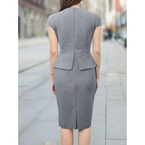 Kadın Kısa Kollu Kare Yakalı Ithal Krep Elbise