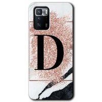 Poco x3 GT Kılıf Baskılı Kapak - Pembe Mermer Desenli D Harfi + 5D Tam Kaplayan Cam