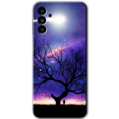 MRCİLETİSİM Samsung Galaxy M23 Kılıf Baskılı Kapak - Uzay Silüet +Tam Kaplayan Mat Seramik