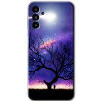 MRCİLETİSİM Samsung Galaxy M23 Kılıf Baskılı Kapak - Uzay Silüet +Tam Kaplayan Mat Seramik