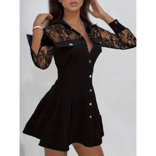 Kadın Uzun Kollu Yakalı önden Düğmeli Cep Detaylı Mini Modal Elbise