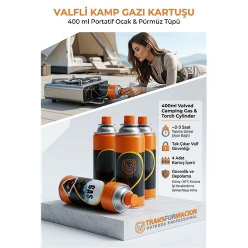 4 adet Valfli Kamp Gazı Kartuşu 400 ml - Portatif Ocak & Pürmüz Tüpü 723213