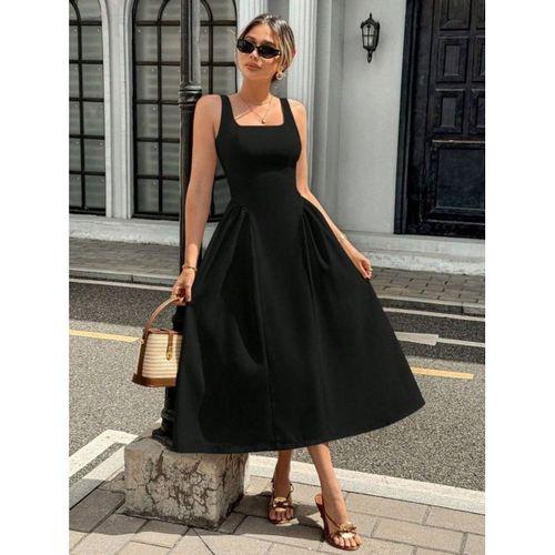 Kadın Askılı Kare Yakalı Uzun Ithal Krep Elbise