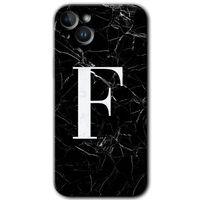 iPhone 14 Kılıf HD Desen Baskılı Arka Kapak - Siyah Mermer Desenli F Harfi