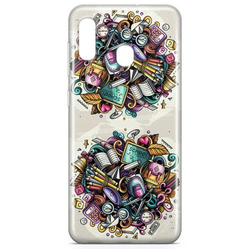 Samsung Galaxy A30 Kılıf Kırtasiye Malzemeleri Doodle Arka Kapak Koruma Desenli Full Koruyucu