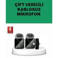 Canlı Yayın Ve Video Çekimleri İçin Çiftli Kablosuz Yaka Mikrofon